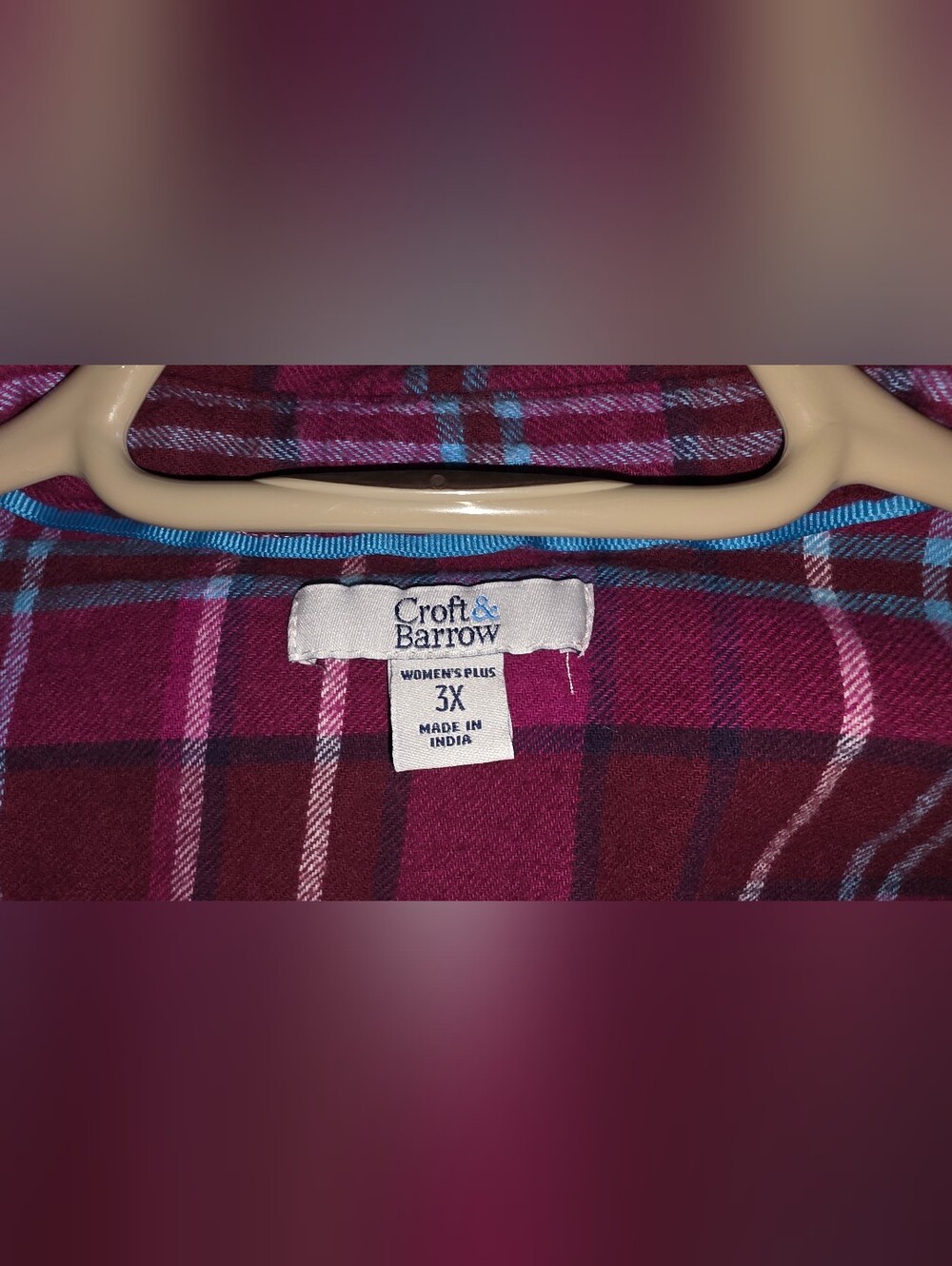 Croft & Barrow Womens Plaid Flannel Shirt 3x/ Red Pink - Picture 3 of 3